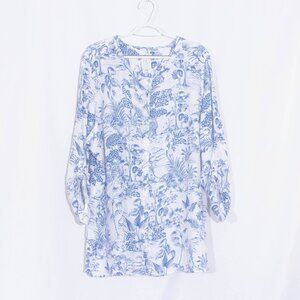 JOIE 100% Linen Tropical Print Tunic Blouse With Roll Tab Sleeves Size 3X